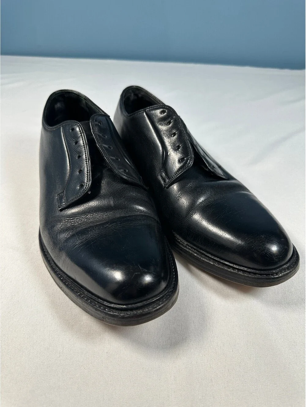 Vtg Florsheim Royal Imperial Plain Toe Black Leather Derby Shoes Men US 11.5